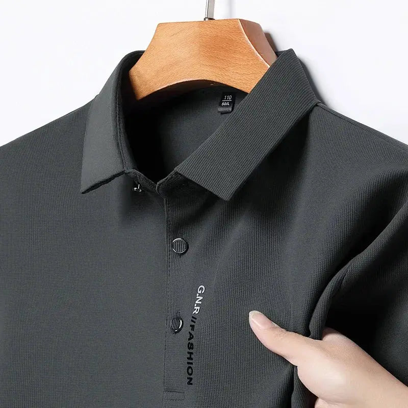 Men's polo shirt, dark gray breathable fabric, Simples Market casual business style