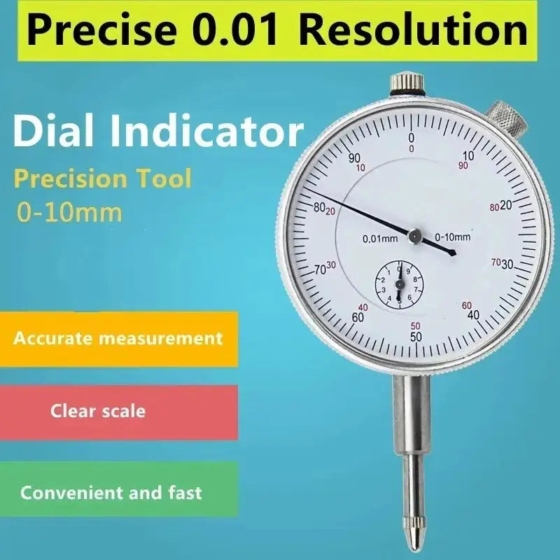 0 to 10mm Dial Indicator Gauge with 0.01mm Resolution for Precision Measurement in Woodworking and Metalworking