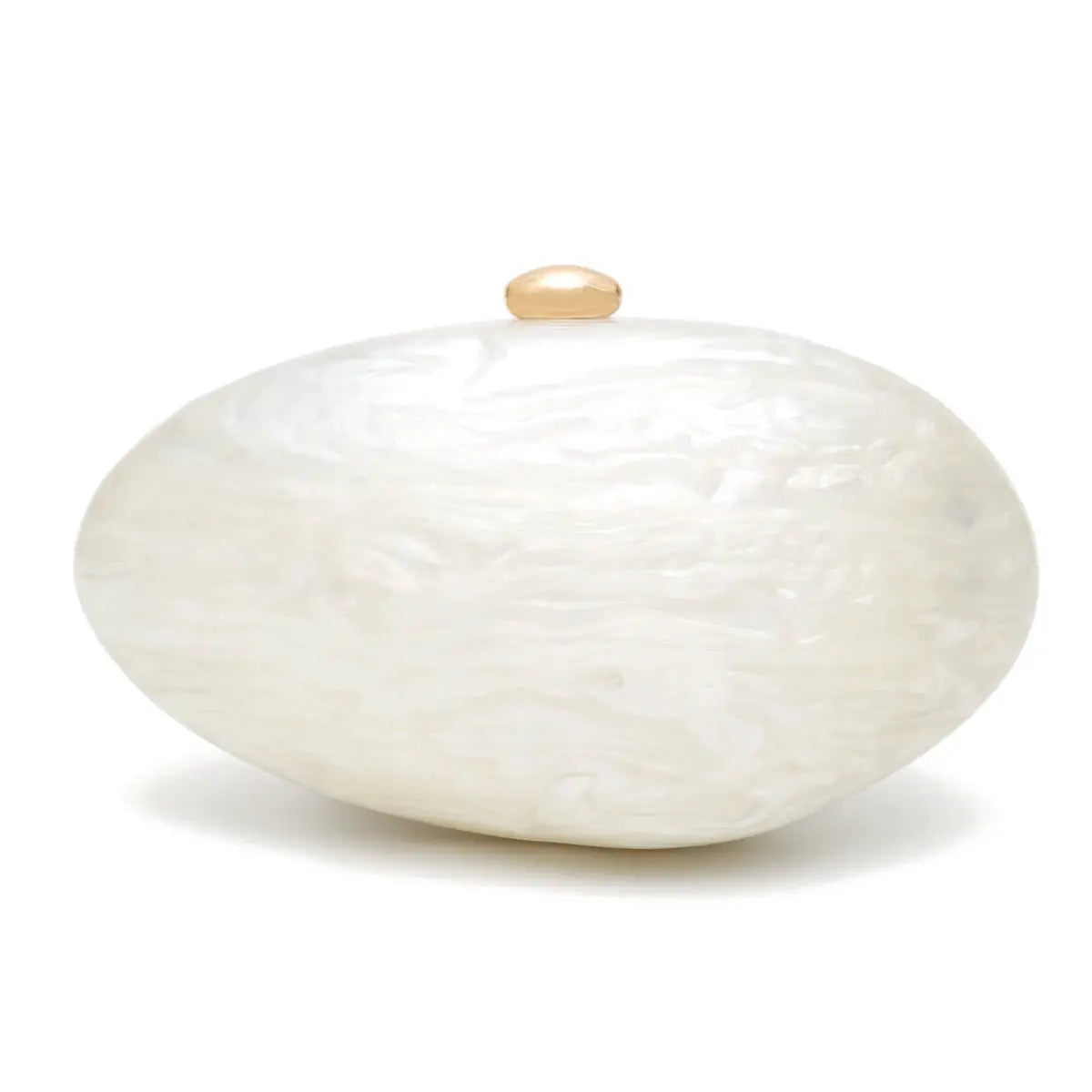 Shell-shaped white acrylic clutch with gold-tone clasp