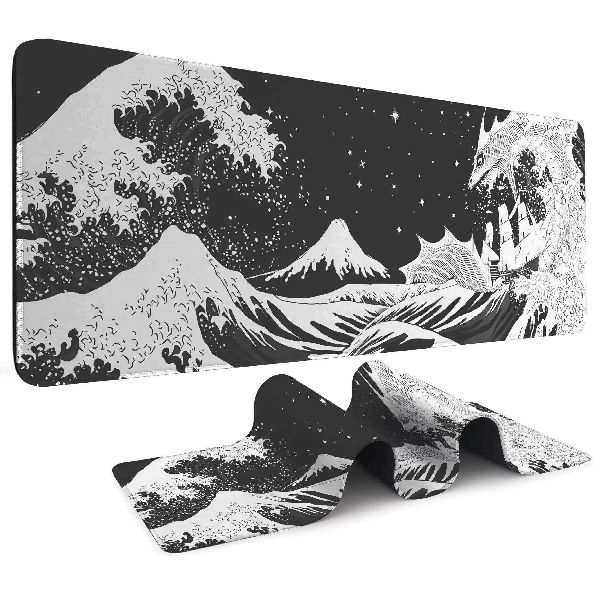 Japanese Sea Wave Large Mouse Pad Anime Black Gaming Extended Desk Mat 3mm Thick Non Slip Rubber Base