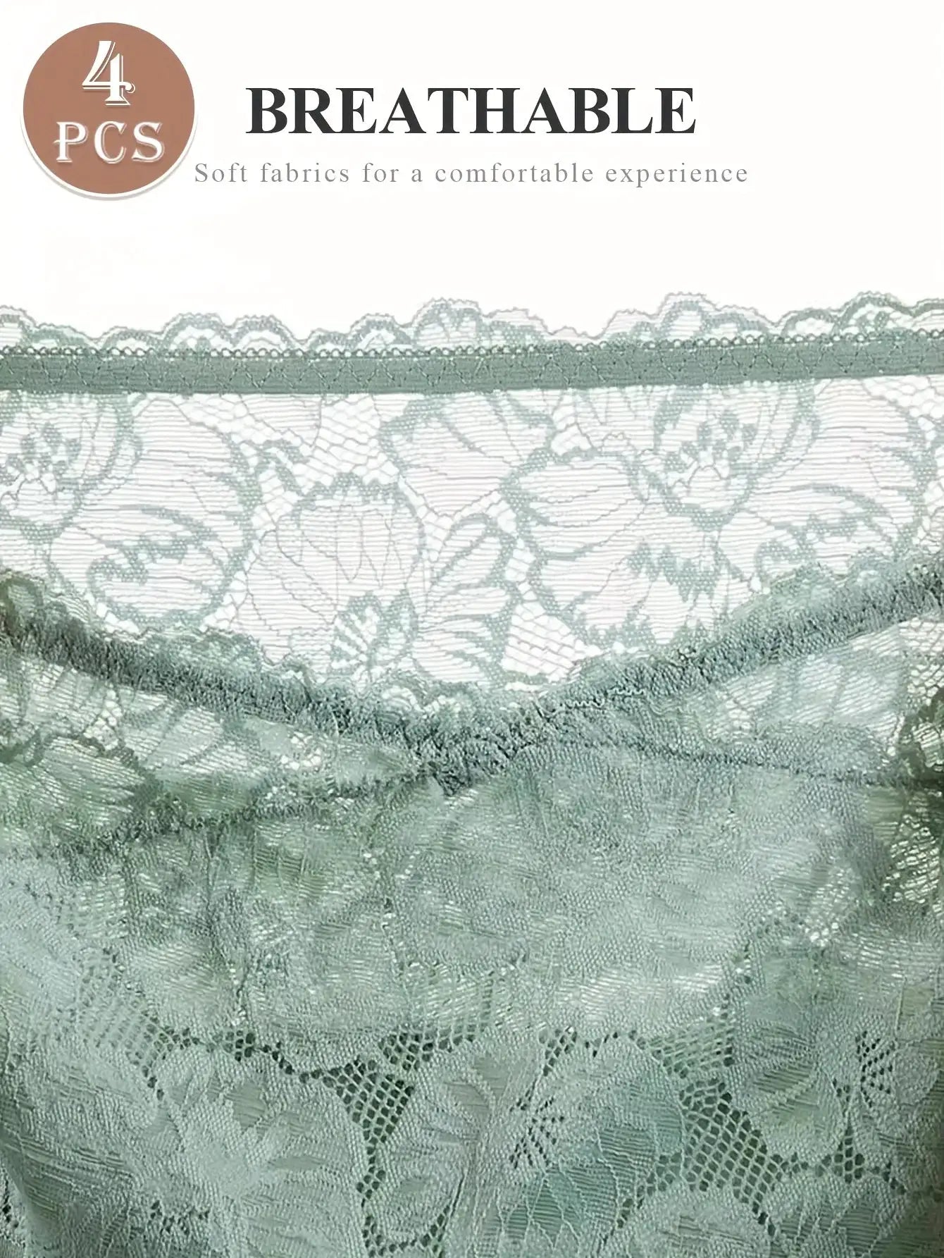 Teal lace fabric close-up with floral pattern and scalloped edges; 4 pcs.