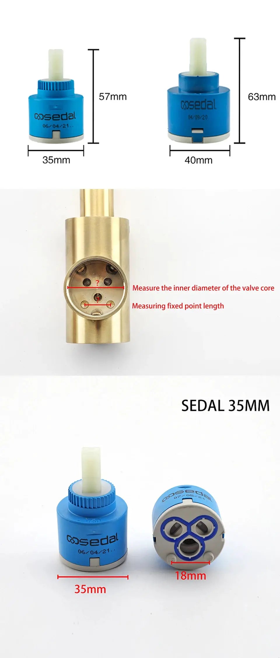 Faucet valve cores Sedal blue 35mm ceramic cartridge set (2)