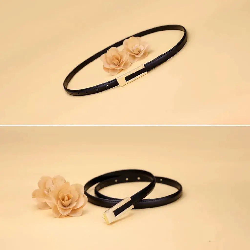 NovaStyle Women PU Leather Thin Waist Belt Adjustable With Metal Accent Korean Fashion Belt