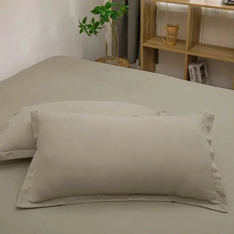 Simples Market 2pc pillowcase set, envelope-style cushion covers in neutral khaki/gray, 48x74cm