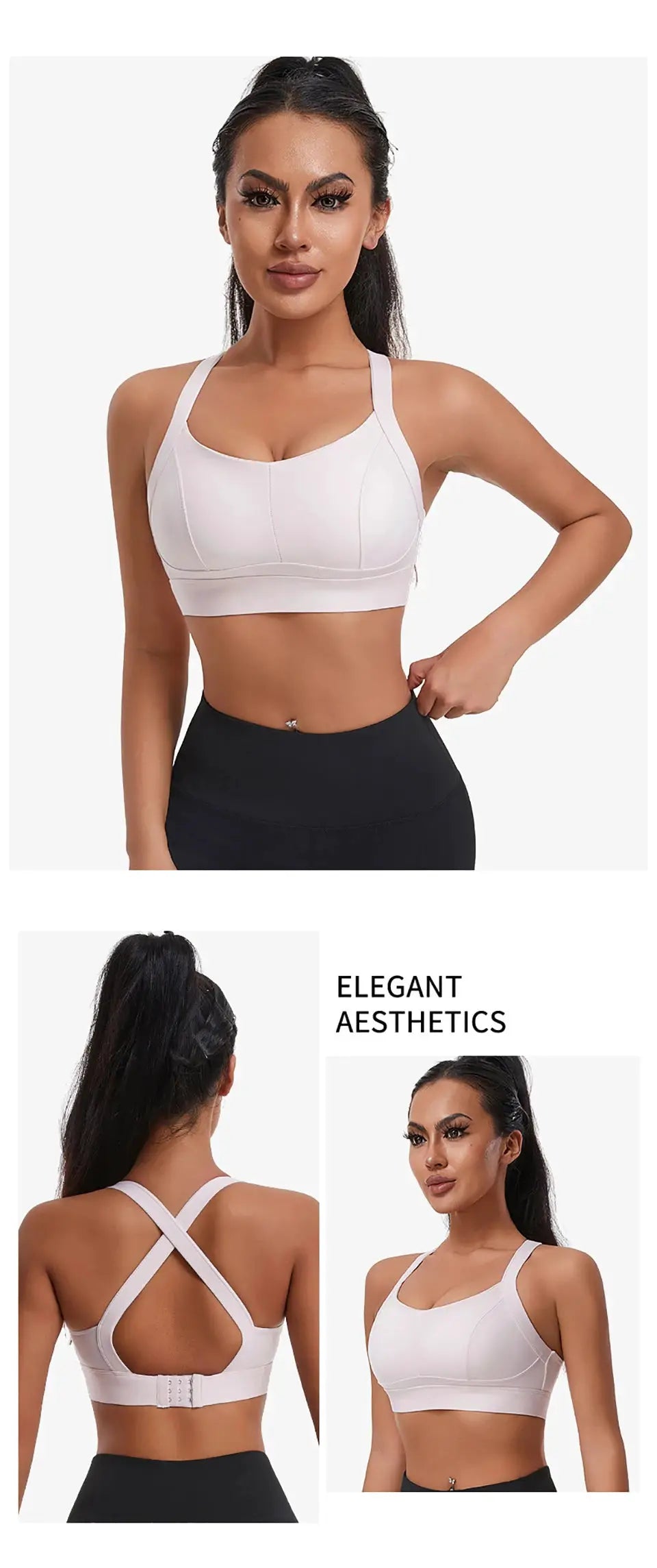 Women high-impact sports bra white padded cups with criss-cross back straps