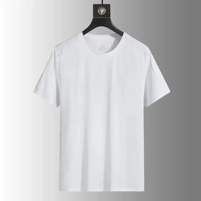 Men's white short-sleeve quick-dry running T-shirt on hanger, breathable outdoor tee by Simples Market