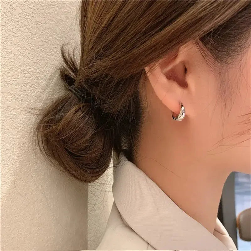 Huitan Fashion Metal Hoop Earrings For Women Simple Versatile Everyday Wear Young Girls Statement Jewelry