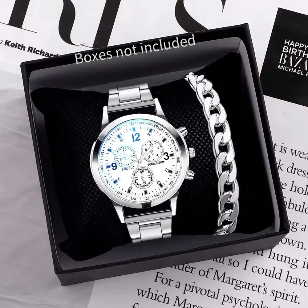 NovaTime Men Business Watch Stainless Steel Band Quartz Timepiece With Matching Bracelet