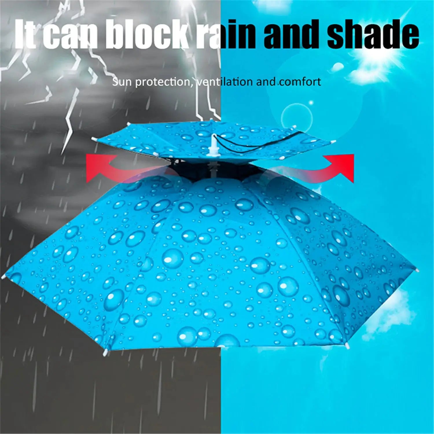 Foldable Rain Umbrella Hat With Sun Shade And Double Layer UV Protection Waterproof For Fishing Beach Hiking