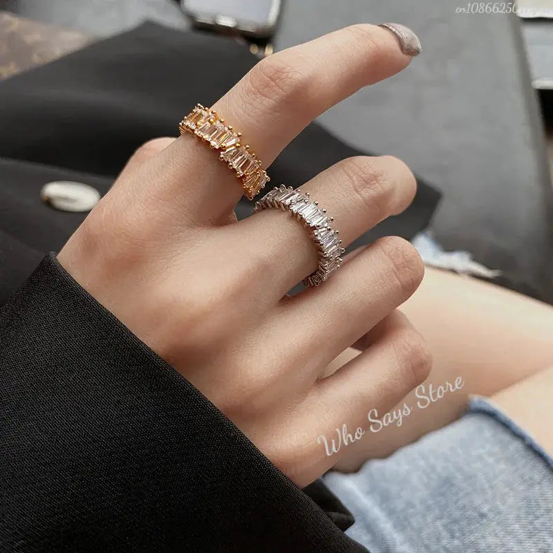 MoonBIFFY zircon rings for women, stainless steel, gold-tone and silver-tone, set of 2 sparkling band rings.