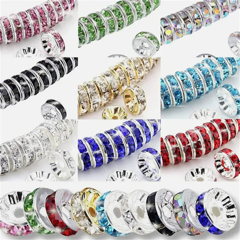 50 Or 100 Pcs 6 Or 8 Mm Mixed Color Shining Rondelle Loose Beads Inlaid Rhinestones For Diy Jewelry Crafting