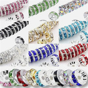 50 Or 100 Pcs 6 Or 8 Mm Mixed Color Shining Rondelle Loose Beads Inlaid Rhinestones For Diy Jewelry Crafting