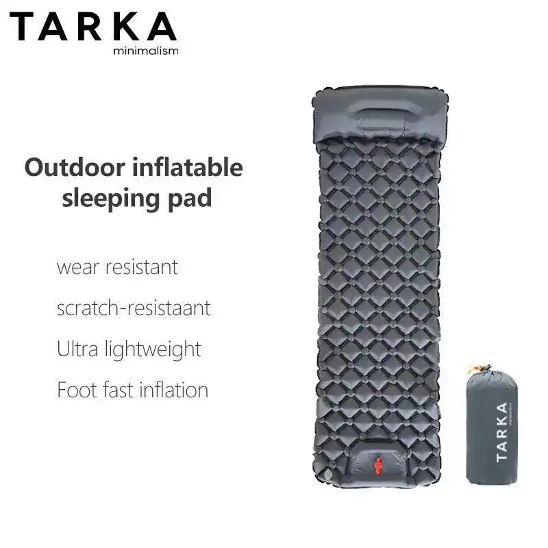 TARKA inflatable camping sleeping pad with carry bag; ultralight, wear-resistant dark gray