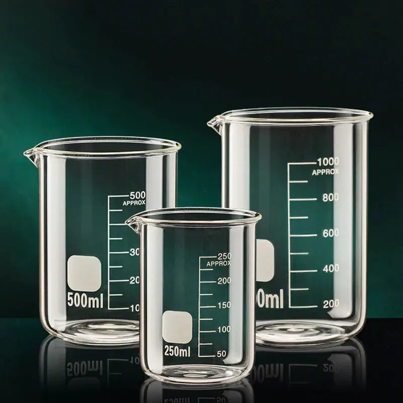 High Borosilicate Glass Measuring Cup Beaker 50ml to 1000ml with Clear Etched Scale for Kitchen and Laboratory Baking