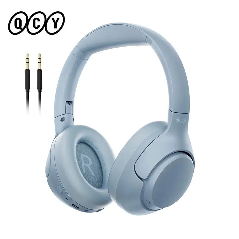 QCY H3 ANC wireless over-ear headphones in light blue with Bluetooth 5.4, 60H battery
