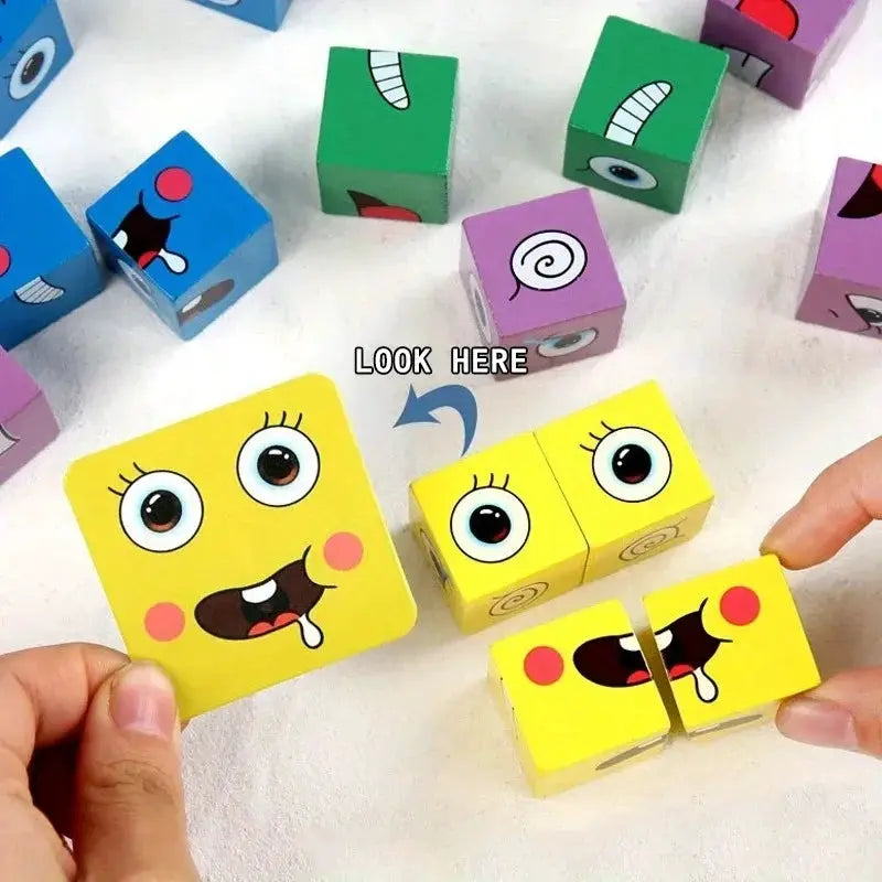 Kids Face Change Cube Game Montessori Expression Puzzle Building Blocks Educational Toy For Early Learning