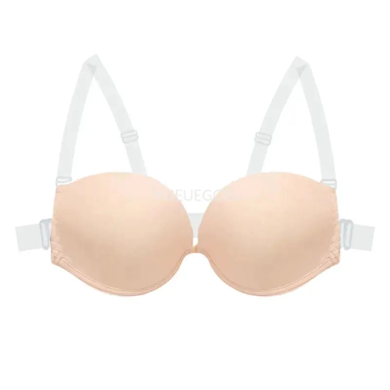 Multiway backless push-up bra with removable transparent straps in beige