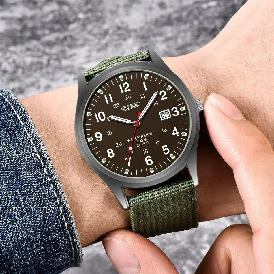 NovaForce Mens Military Style Quartz Wristwatch With Luminous Hands Full Calendar And Nylon Strap Casual Luxury