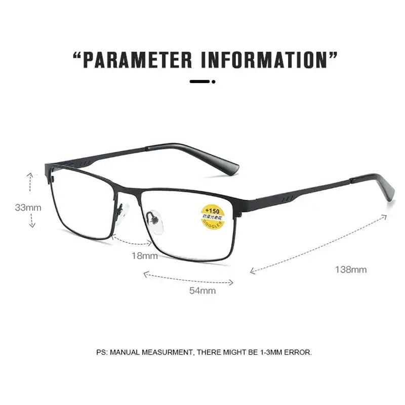 OptiGuard Men Reading Glasses With Blue Light Blocking Alloy Frame For Presbyopia And Screen Time Comfort