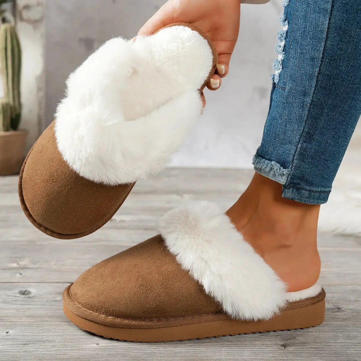CozyNest Womens Winter Slippers Non Slip Plush Low Heel Slip On Thickened Lining For Warmth And Comfort