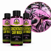 SERLAVEXA concentrated car wash liquid; pink-labeled high-foam cleaner, 3×100ml bottles for paint, glass and wheels.