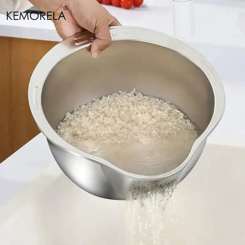Stainless Steel 304 Rice Washer Strainer Bowl For Rice Washing And Fruit And Vegetable Colander Kitchen Tools