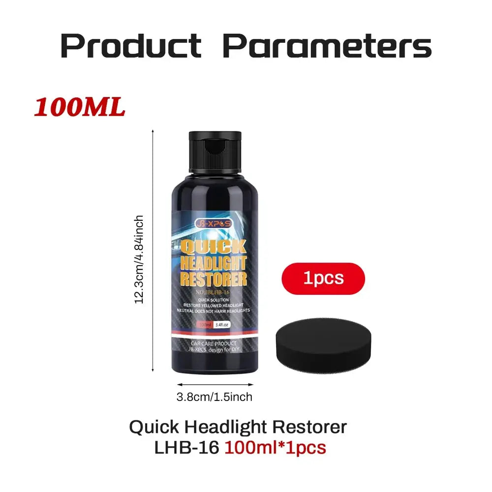 Headlight Restorer bottle LHB-16 100ml with black cap and round black applicator pad, Simples Market