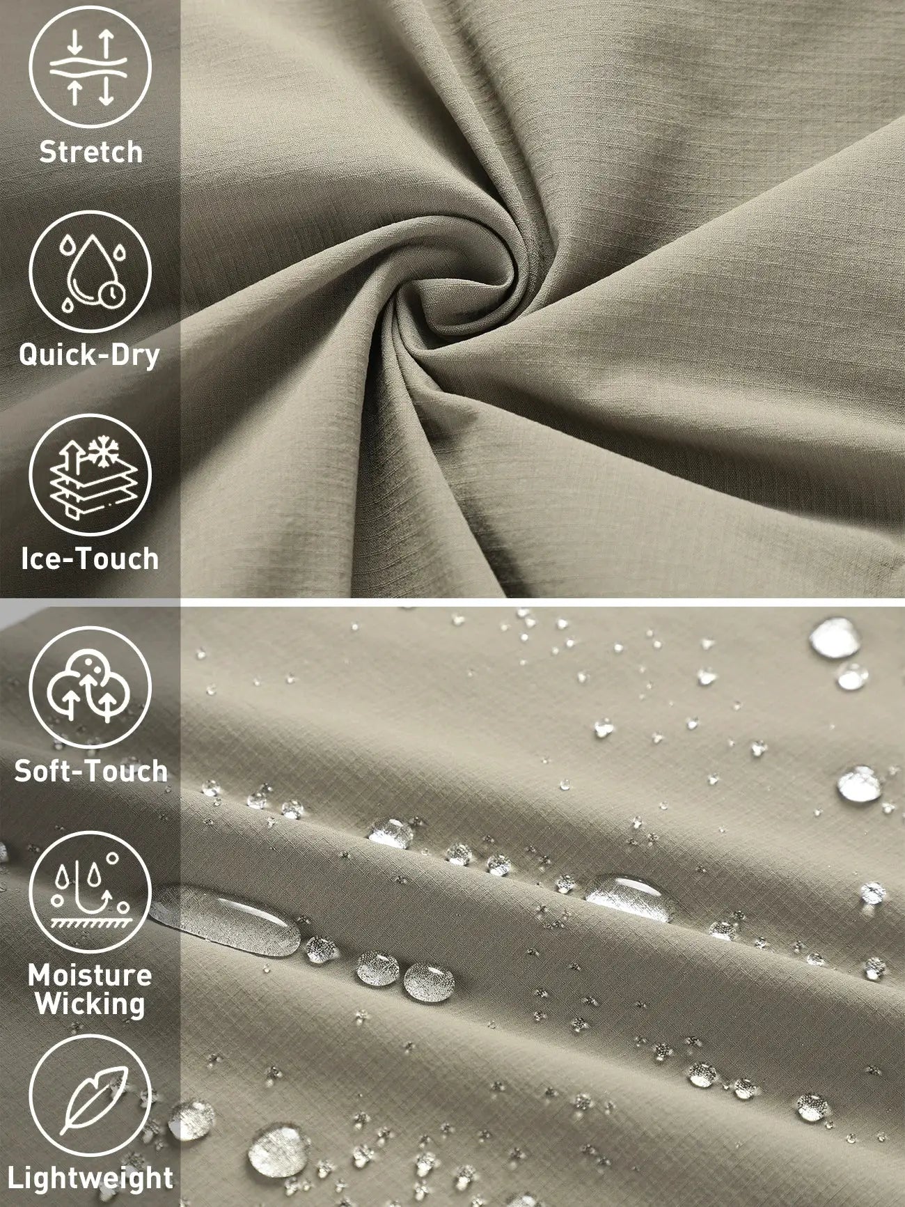 Simples Market men's cargo hiking pants, khaki lightweight quick-dry moisture-wicking with removable zipper.