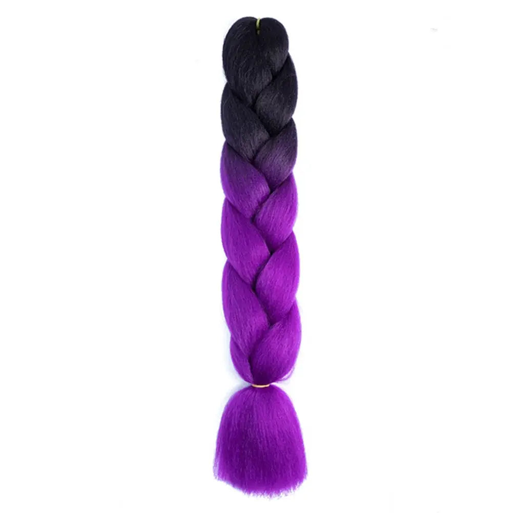 24-inch jumbo braiding hair, afro ombre from black to purple, synthetic crochet braid extensions
