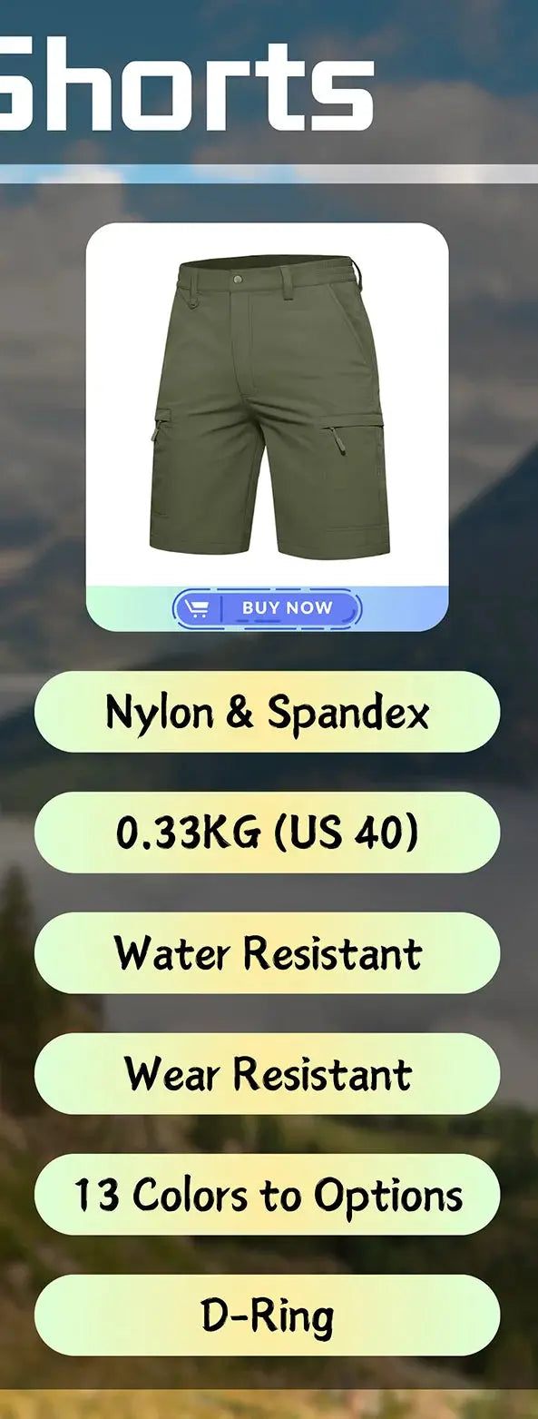 Men's olive green shorts in nylon & spandex with cargo pockets, Simples Market