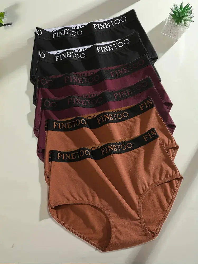 Finetoo 6-pack women's seamless cotton briefs, low-rise, in assorted colors