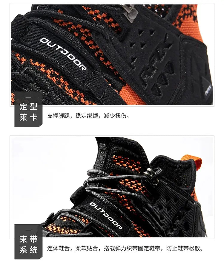 Rax Men waterproof hiking shoes in black and orange with breathable knit upper and secure lacing
