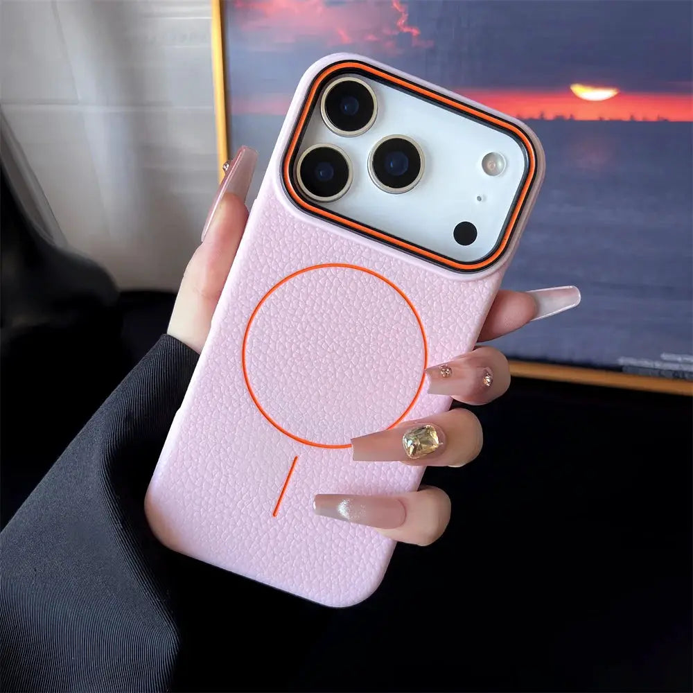 Frosted Hit Color Lichee Pattern MagSafe Phone Case For iPhone 11 Through 17 Pro Max Soft TPU Finish