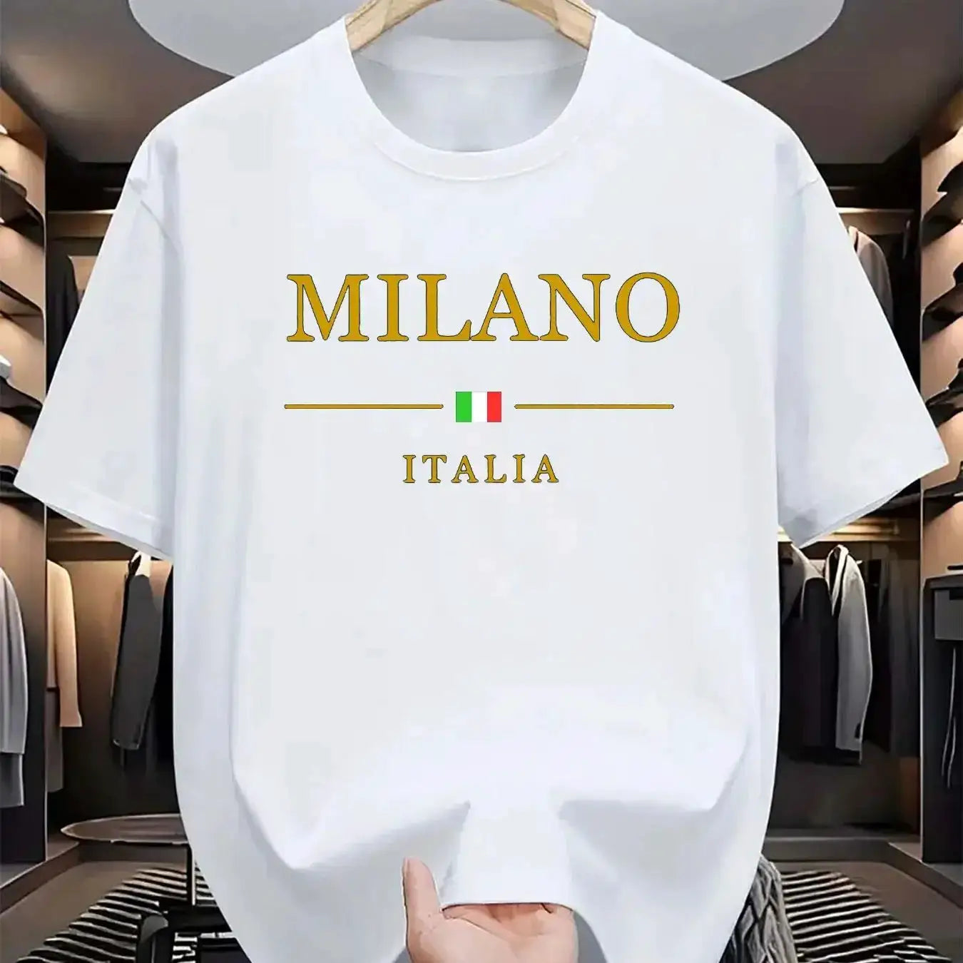 Mens Summer 100 Percent Cotton Casual Loose Fit Plus Size Milano Italia Pattern Printed Round Neck Short Sleeve T Shirt