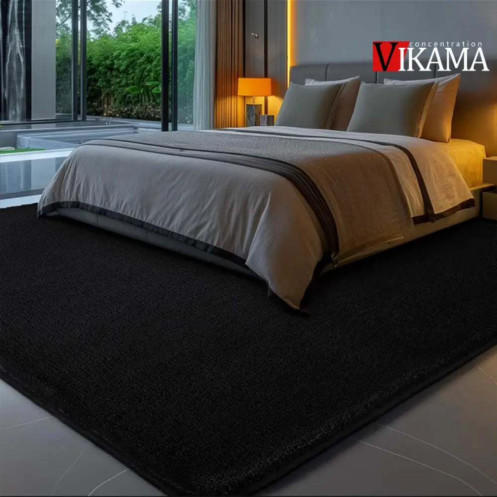 VIKAMA black plush area rug; large shaggy carpet for bedroom and living room by Simples Market