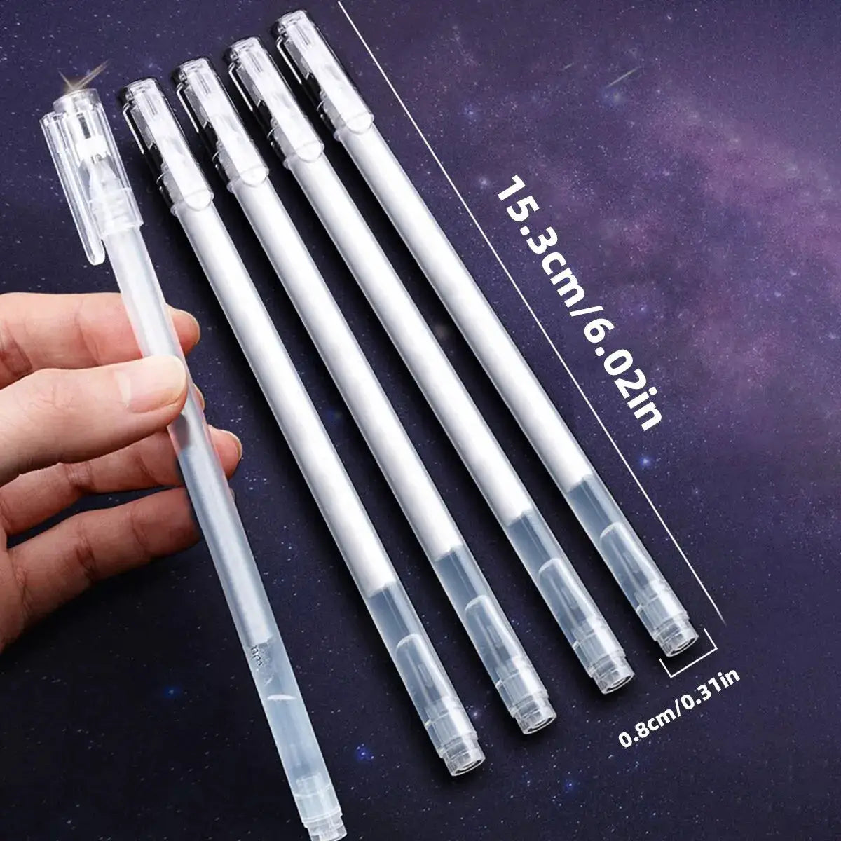 12-color gel pen set with clear bodies and 0.5mm fine tips for drawing and journaling