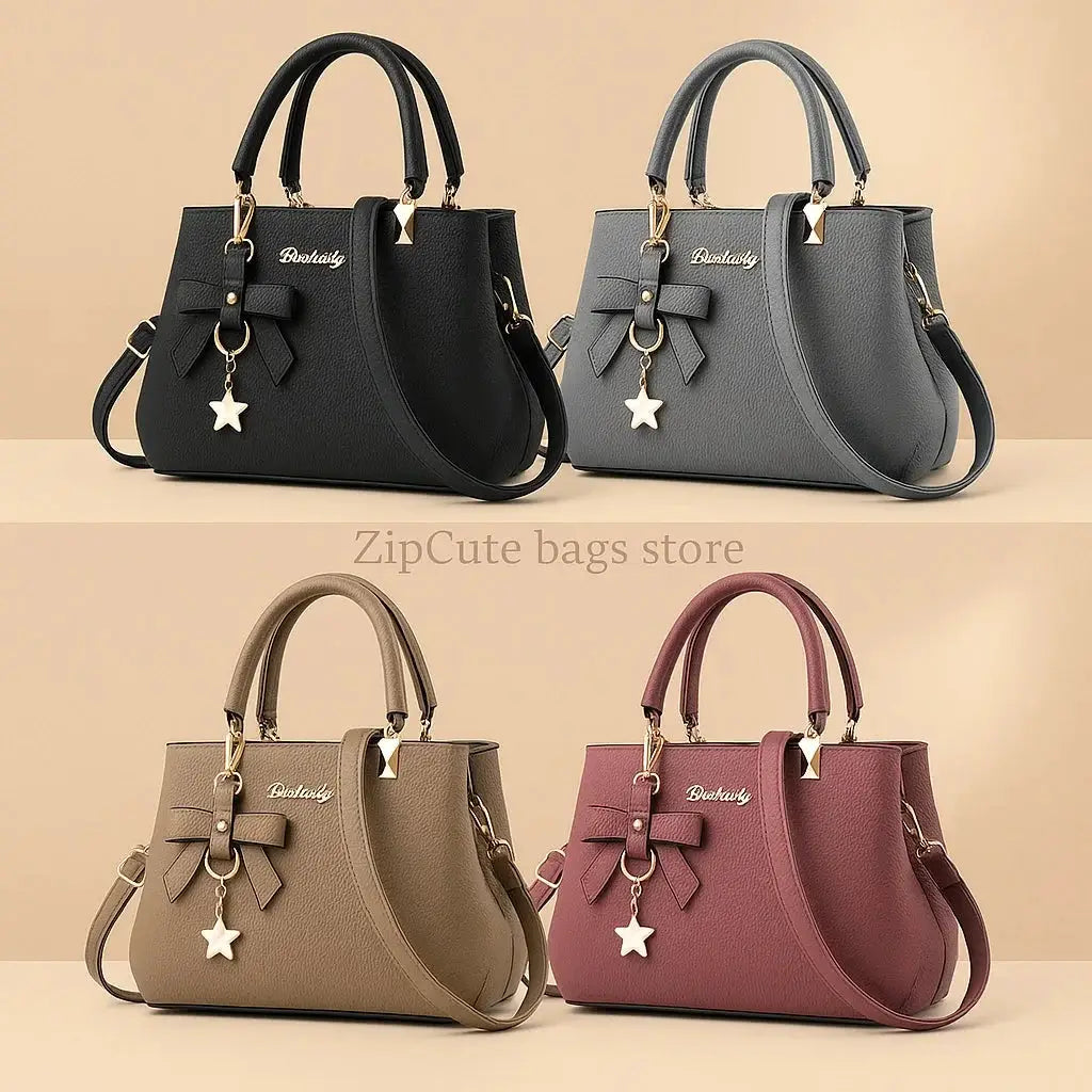 Bow-embellished shoulder bag set by Simples Market in black, gray, taupe and burgundy (4 bags)
