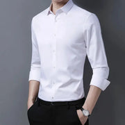 Men's white long-sleeve dress shirt by Simples Market, solid color, button-down