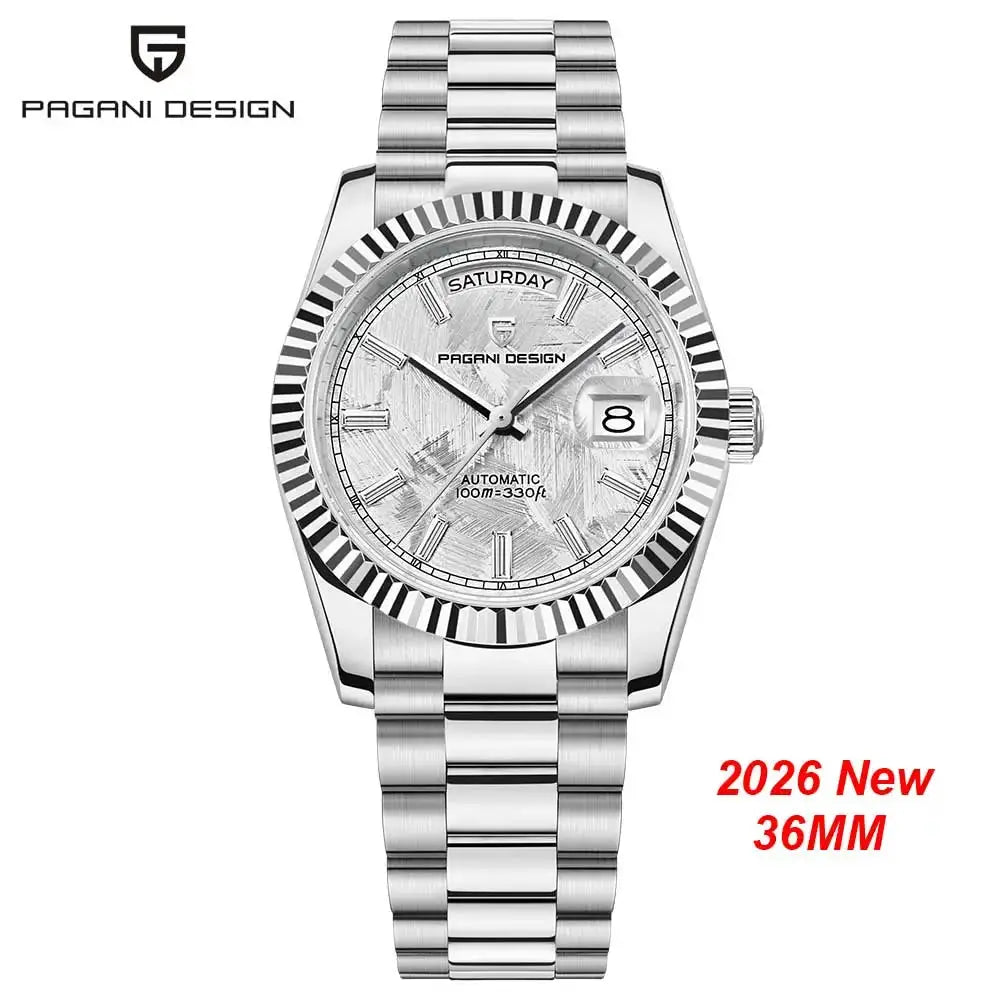 Pagani Design men's stainless steel automatic wristwatch with silver-tone dial and day-date display
