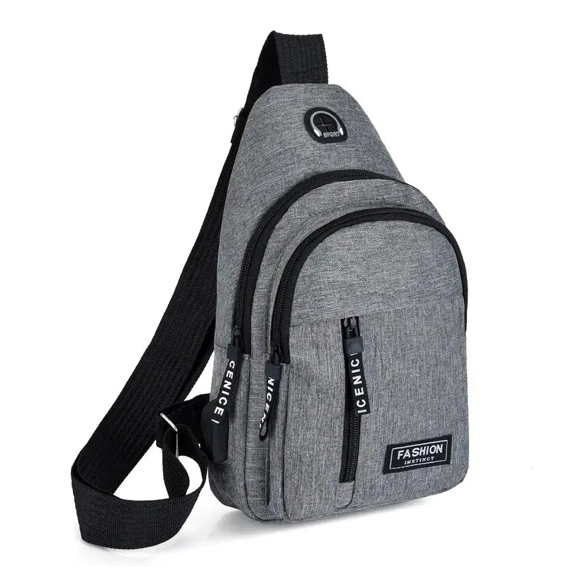 Simples Market multifunctional chest bag, grey Oxford cloth, waterproof crossbody with multiple pockets.