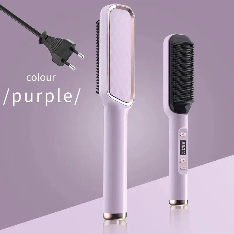 Simples Market purple electric hot comb and styling brush, 2‑piece set with digital controls