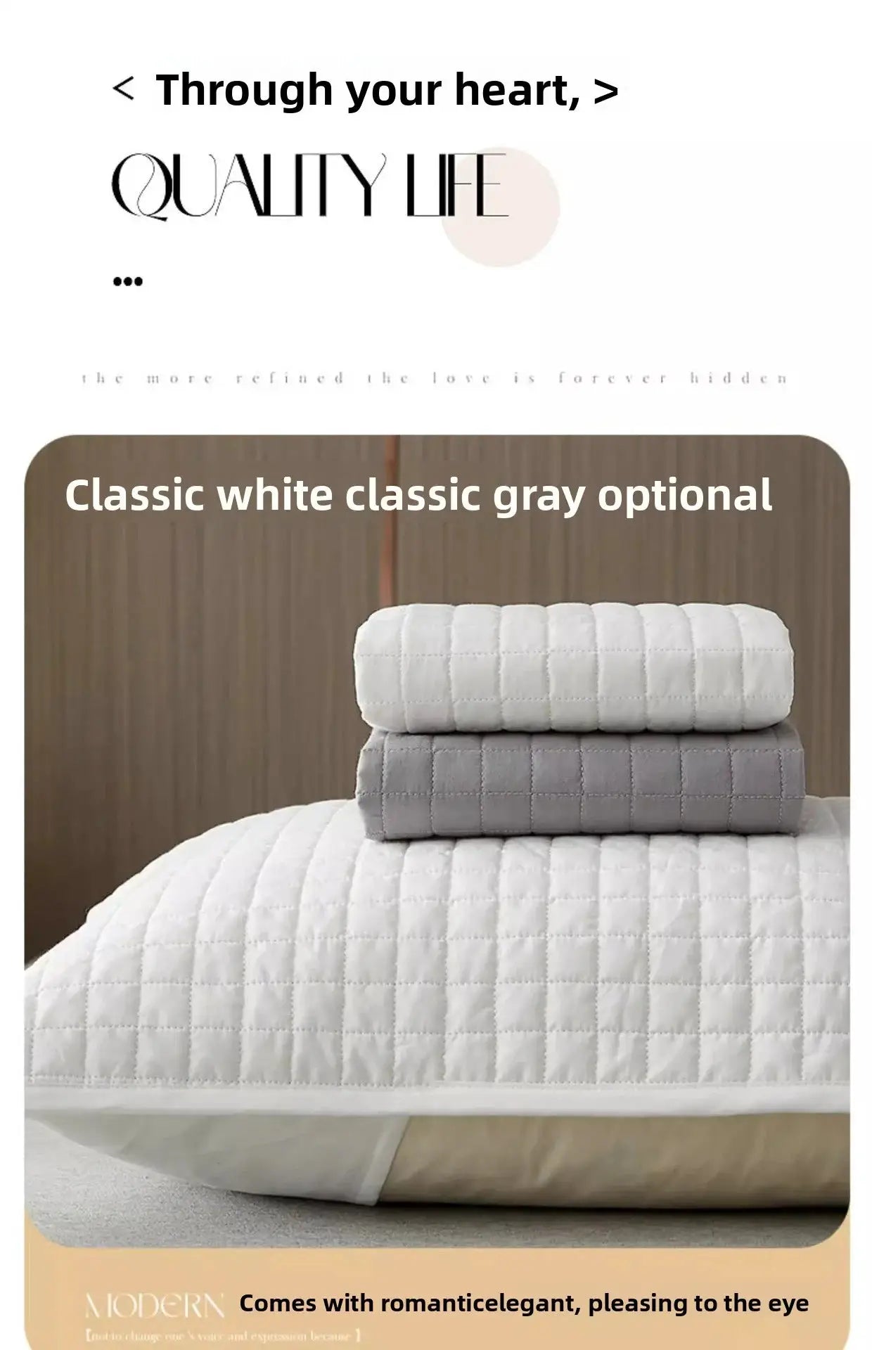 Simples Market pillow cover protector, white/gray quilted, 72x45cm