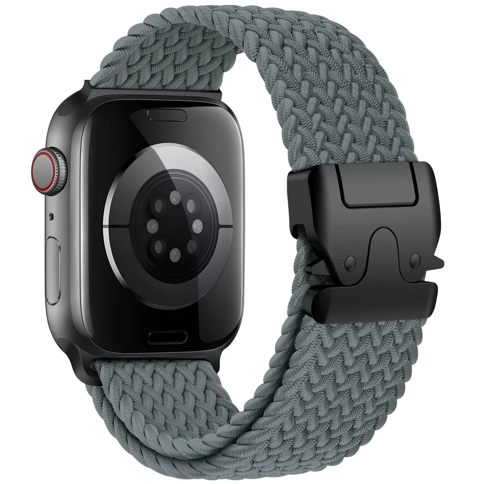Simples Market Parachute braided Apple Watch band, grey/blue nylon strap with black clasp for 41–49mm sizes