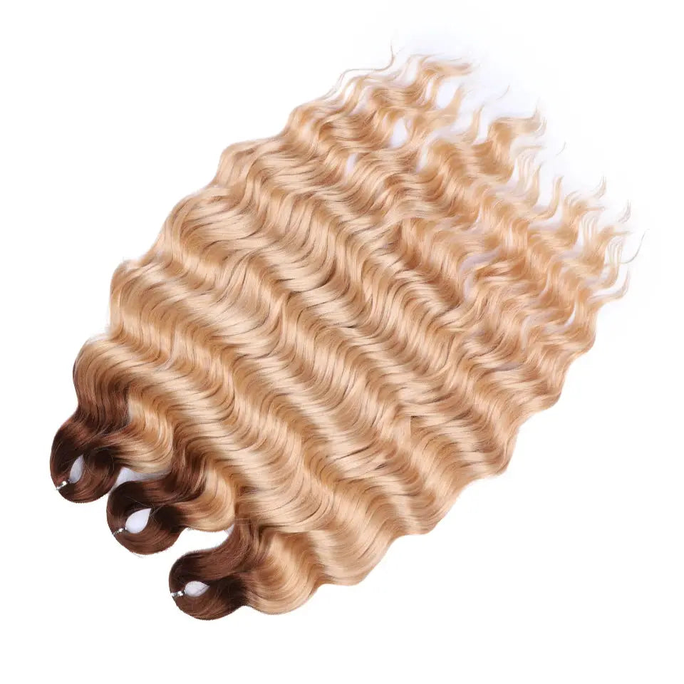 Anna 24in synthetic water-wave braiding hair extensions in ombre blonde to brown, three bundles