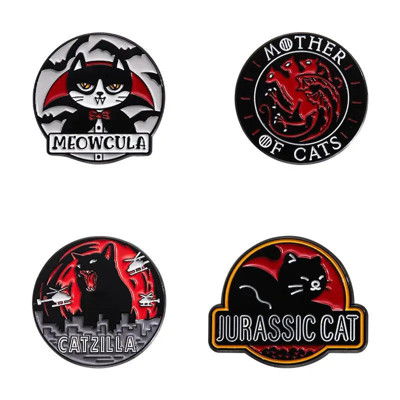 Cat Enamel Pins Set 4 To 6 Pieces Cute Black Fluid Cat Brooches Lapel Pins Jewelry Gift For Friends