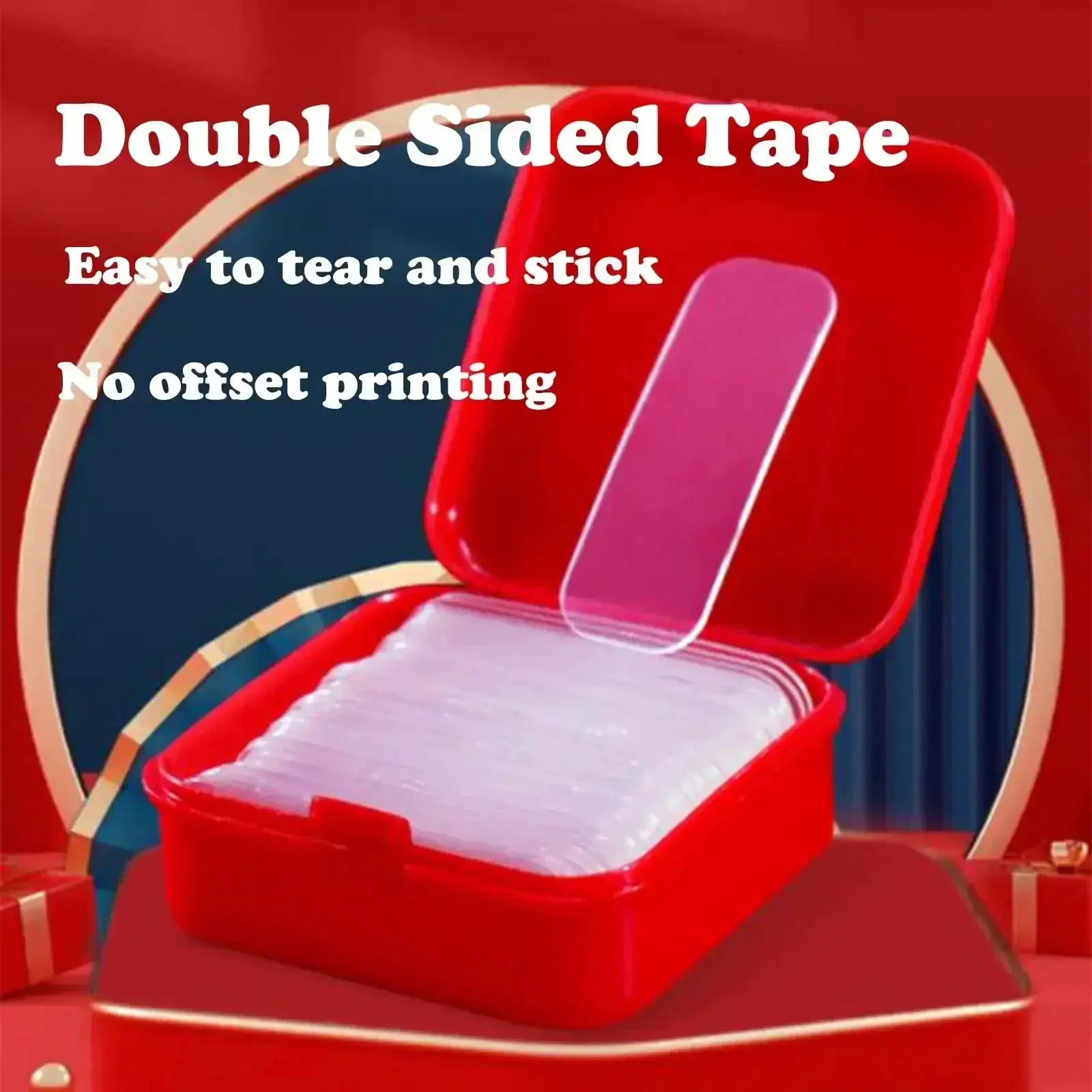 Double sided adhesive tape set in red case; clear nano tape sheets, reusable and strong adhesion