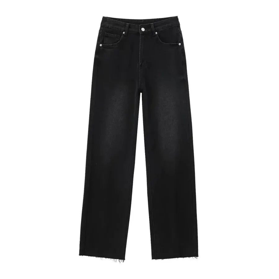 ETJ Wide Leg High Waist Jeans Women Five Pocket Washed And Comfortable