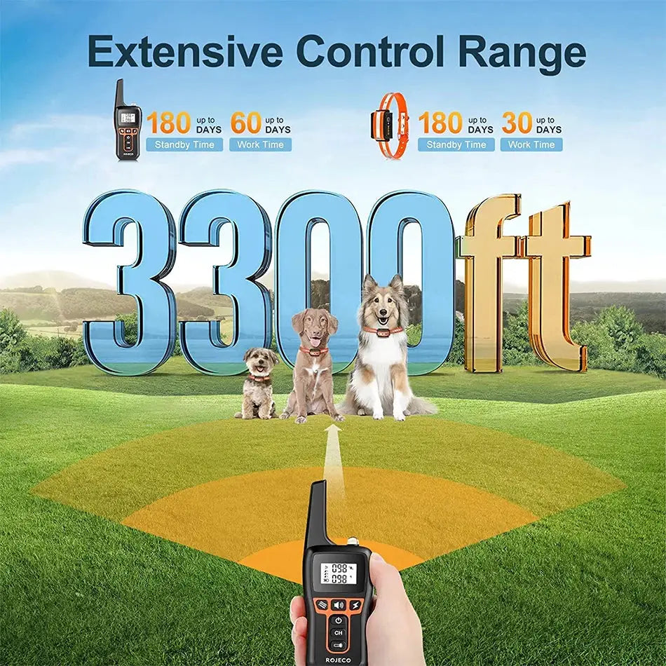 ROJECO 1000m Electric Dog Training Collar With Remote Control Waterproof Rechargeable Beep Vibration Shock 100 Levels