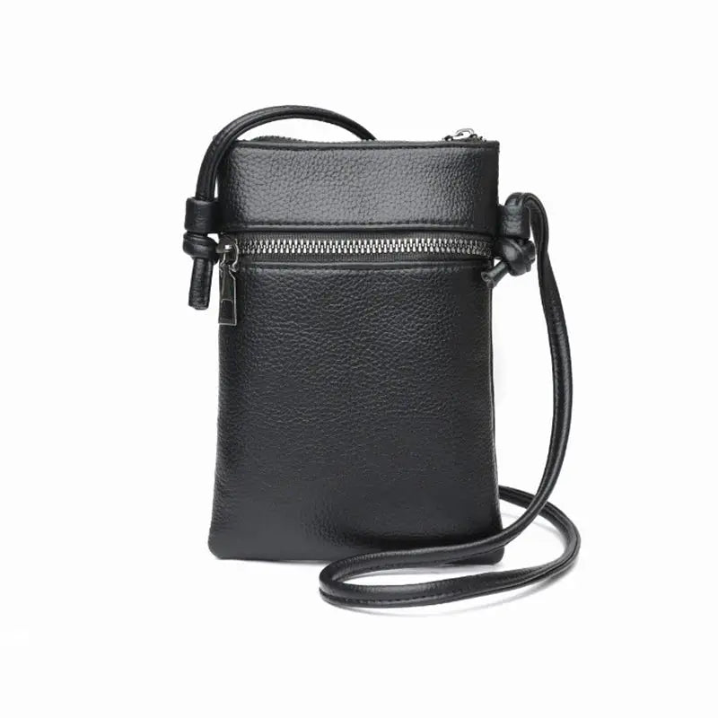 Simples Market PU leather mini crossbody shoulder bag, black with front zipper pocket and long strap