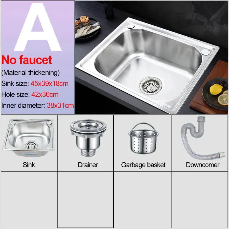 Simples Market stainless steel wall-hung sink with bracket; 4-piece set: sink, drainer, garbage basket, downcomer